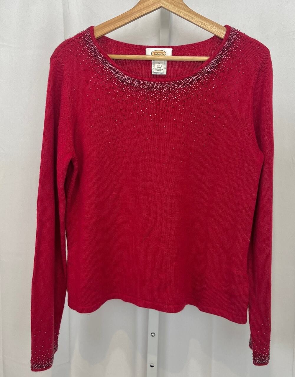 TALBOTS Embellished Silk Cashmere Sweater Long Sleeve Pullover Red Size M